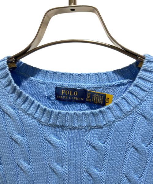 POLO RALPH LAUREN（ポロ・ラルフローレン）POLO RALPH LAUREN (ポロ・ラルフローレン) Cable Knit Summer Sweater One Point Logoケーブルパターン ワンポイントロゴ サマーニット スカイブルー サイズ:XSの古着・服飾アイテム