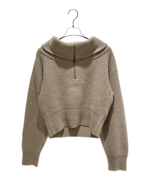 BRUNELLO CUCINELLI（ブルネロクチネリ）BRUNELLO CUCINELLI (ブルネロクチネリ) ラメ糸 クロップド ボリュームネック ニット プルオーバー　MBM756604P　 ベージュ サイズ:Lの古着・服飾アイテム
