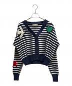 ALEXANDER McQUEENアレキサンダーマックイーン）の古着「ボーダー刺繍カーディガン」｜ネイビー