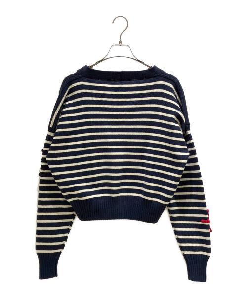 ALEXANDER McQUEEN（アレキサンダーマックイーン）ALEXANDER McQUEEN (アレキサンダーマックイーン) ボーダー刺繍カーディガン ネイビー サイズ:Sの古着・服飾アイテム