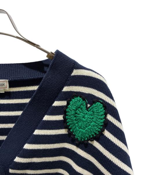 ALEXANDER McQUEEN（アレキサンダーマックイーン）ALEXANDER McQUEEN (アレキサンダーマックイーン) ボーダー刺繍カーディガン ネイビー サイズ:Sの古着・服飾アイテム