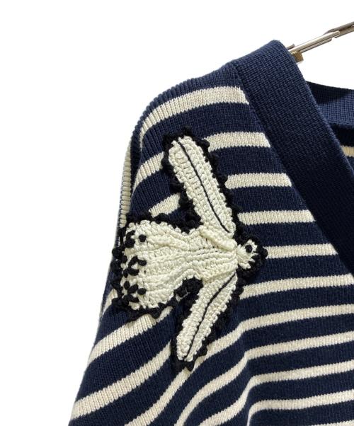 ALEXANDER McQUEEN（アレキサンダーマックイーン）ALEXANDER McQUEEN (アレキサンダーマックイーン) ボーダー刺繍カーディガン ネイビー サイズ:Sの古着・服飾アイテム