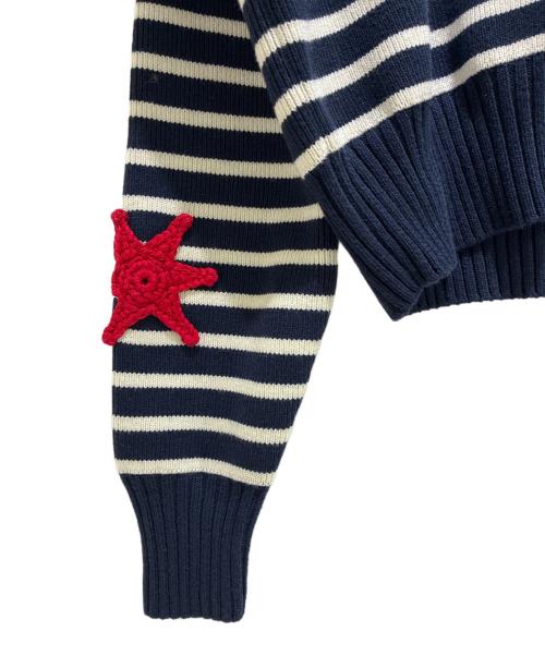 ALEXANDER McQUEEN（アレキサンダーマックイーン）ALEXANDER McQUEEN (アレキサンダーマックイーン) ボーダー刺繍カーディガン ネイビー サイズ:Sの古着・服飾アイテム