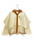 HERMESエルメス）の古着「カシミヤフリンジポンチョ」｜タン×アイボリー