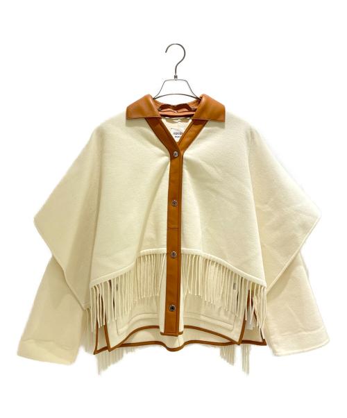 HERMES（エルメス）HERMES (エルメス) カシミヤフリンジポンチョ タン×アイボリー サイズ:38の古着・服飾アイテム
