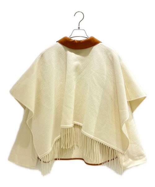 HERMES（エルメス）HERMES (エルメス) カシミヤフリンジポンチョ タン×アイボリー サイズ:38の古着・服飾アイテム