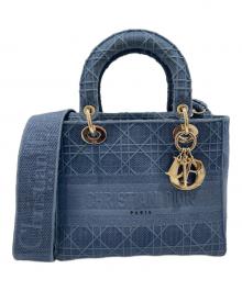 Christian Dior（クリスチャン ディオール）の古着「Lady Dior レディディオール D-LITE ミディアムバッグ」｜ブルー