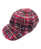 CHANELシャネル）の古着「ツイードキャップ」｜レッド×ピンク