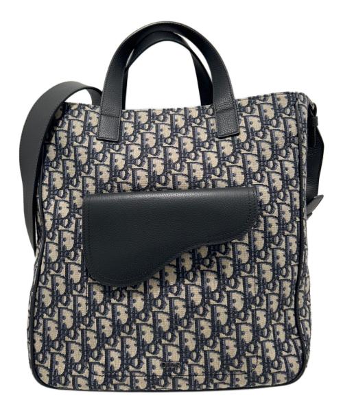 Christian Dior（クリスチャン ディオール）Christian Dior (クリスチャン ディオール) Oblique Saddle Tote Bag オブリーグ サドル トートバッグ 1ADSH175YKS ベージュ×ネイビーの古着・服飾アイテム