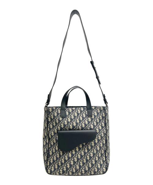 Christian Dior（クリスチャン ディオール）Christian Dior (クリスチャン ディオール) Oblique Saddle Tote Bag オブリーグ サドル トートバッグ 1ADSH175YKS ベージュ×ネイビーの古着・服飾アイテム