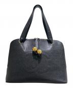 ）の古着「ココマークステッチハンドバッグ/キャビアスキン」｜ブラック×ゴールド金具