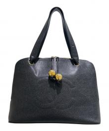 CHANEL（シャネル）の古着「ココマークステッチハンドバッグ/キャビアスキン」｜ブラック×ゴールド金具