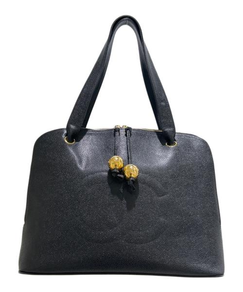 CHANEL（シャネル）CHANEL (シャネル) ココマークステッチハンドバッグ/キャビアスキン ブラック×ゴールド金具の古着・服飾アイテム