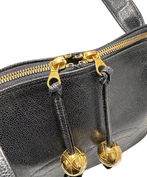 CHANEL（シャネル）CHANEL (シャネル) ココマークステッチハンドバッグ/キャビアスキン ブラック×ゴールド金具の古着・服飾アイテム