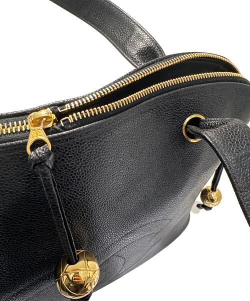 CHANEL（シャネル）CHANEL (シャネル) ココマークステッチハンドバッグ/キャビアスキン ブラック×ゴールド金具の古着・服飾アイテム