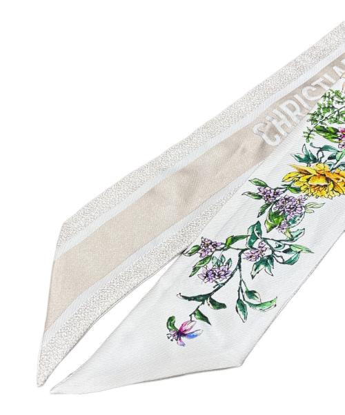 Christian Dior（クリスチャン ディオール）Christian Dior (クリスチャン ディオール) D-Floral ミッツァ スカーフ/シルクスカーフ ホワイト×ベージュ サイズ:105.0cm×6.0cmの古着・服飾アイテム