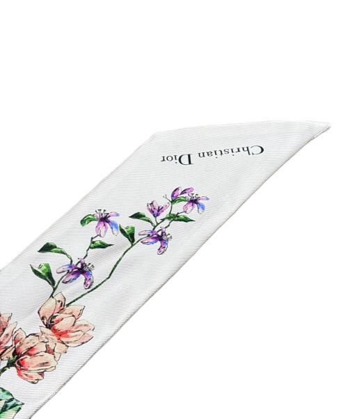 Christian Dior（クリスチャン ディオール）Christian Dior (クリスチャン ディオール) D-Floral ミッツァ スカーフ/シルクスカーフ ホワイト×ベージュ サイズ:105.0cm×6.0cmの古着・服飾アイテム