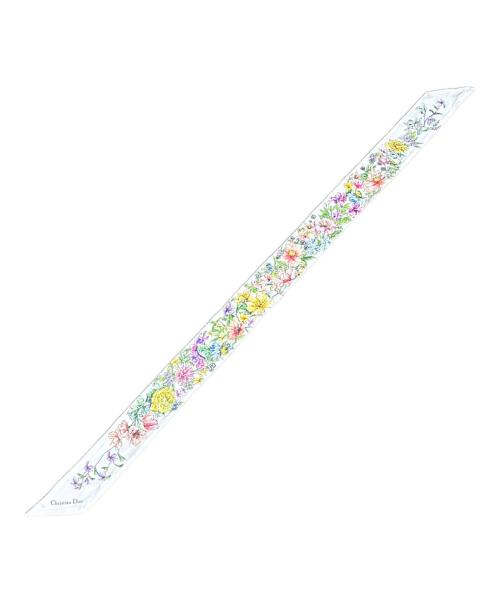 Christian Dior（クリスチャン ディオール）Christian Dior (クリスチャン ディオール) D-Floral ミッツァ スカーフ/シルクスカーフ ホワイト×ベージュ サイズ:105.0cm×6.0cmの古着・服飾アイテム