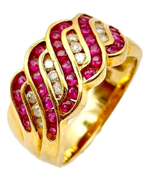 NO BRAND（ノーブランド）NO BRAND (ノーブランド) Ruby and Diamond Wave Band Ring ルビー&ダイヤモンド ウェーブバンドリング/K18YG サイズ:11号の古着・服飾アイテム