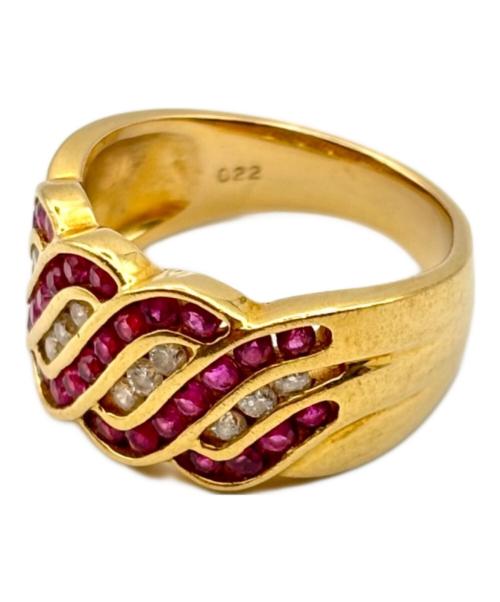 NO BRAND（ノーブランド）NO BRAND (ノーブランド) Ruby and Diamond Wave Band Ring ルビー&ダイヤモンド ウェーブバンドリング/K18YG サイズ:11号の古着・服飾アイテム