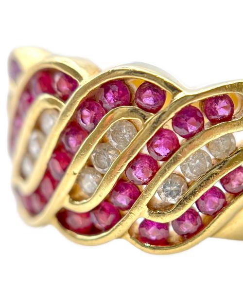 NO BRAND（ノーブランド）NO BRAND (ノーブランド) Ruby and Diamond Wave Band Ring ルビー&ダイヤモンド ウェーブバンドリング/K18YG サイズ:11号の古着・服飾アイテム