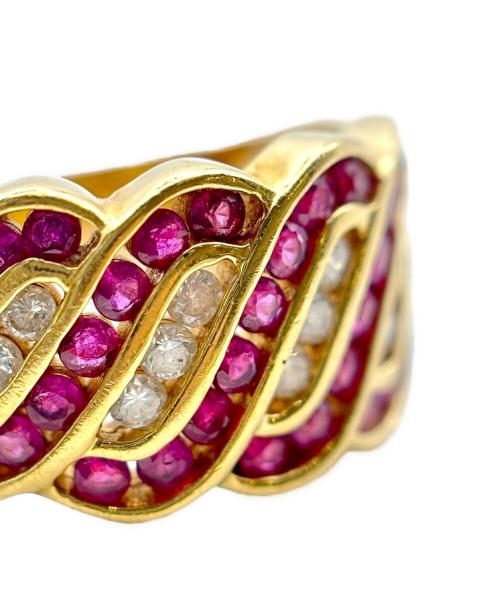 NO BRAND（ノーブランド）NO BRAND (ノーブランド) Ruby and Diamond Wave Band Ring ルビー&ダイヤモンド ウェーブバンドリング/K18YG サイズ:11号の古着・服飾アイテム