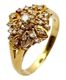 NO BRAND（ノーブランド）の古着「Cluster Cocktail Flower Ring クラスター カクテルフラワーリング/K18YG」