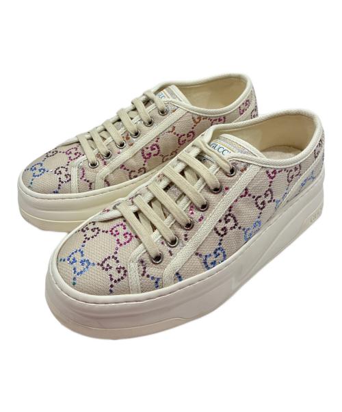 GUCCI（グッチ）GUCCI (グッチ) GG-embellished lace-up sneakers/GG装飾 レースアップスニーカー アイボリー サイズ:38の古着・服飾アイテム