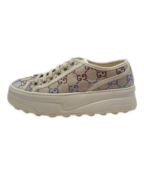 GUCCI（グッチ）GUCCI (グッチ) GG-embellished lace-up sneakers/GG装飾 レースアップスニーカー アイボリー サイズ:38の古着・服飾アイテム