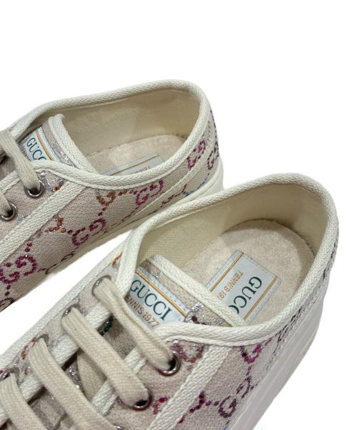 GUCCI（グッチ）GUCCI (グッチ) GG-embellished lace-up sneakers/GG装飾 レースアップスニーカー アイボリー サイズ:38の古着・服飾アイテム