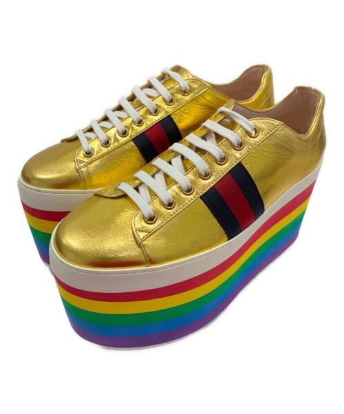 GUCCI（グッチ）GUCCI (グッチ) Wmns Peggy Platform/シェリーライン 厚底 レザー スニーカー レインボー サイズ:39の古着・服飾アイテム