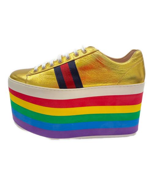 GUCCI（グッチ）GUCCI (グッチ) Wmns Peggy Platform/シェリーライン 厚底 レザー スニーカー レインボー サイズ:39の古着・服飾アイテム