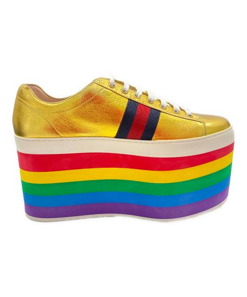 GUCCI（グッチ）GUCCI (グッチ) Wmns Peggy Platform/シェリーライン 厚底 レザー スニーカー レインボー サイズ:39の古着・服飾アイテム