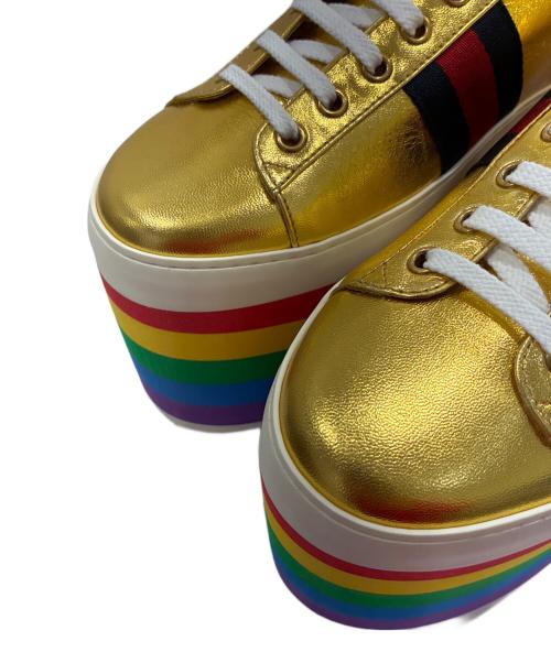 GUCCI（グッチ）GUCCI (グッチ) Wmns Peggy Platform/シェリーライン 厚底 レザー スニーカー レインボー サイズ:39の古着・服飾アイテム