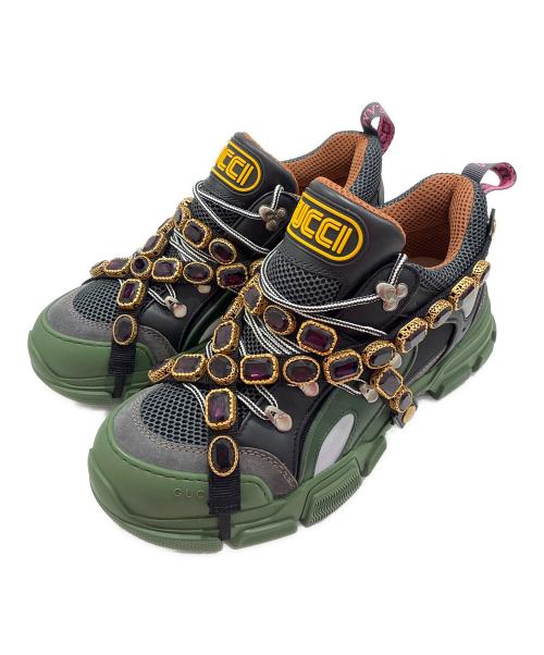 GUCCI（グッチ）GUCCI (グッチ) Gucci Flashtrek 'Green Crystals'/グッチ フラッシュトレック グリーン クリスタルズ グリーン×ブラック サイズ:9 未使用品の古着・服飾アイテム