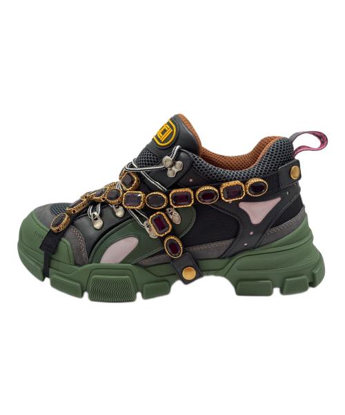 GUCCI（グッチ）GUCCI (グッチ) Gucci Flashtrek 'Green Crystals'/グッチ フラッシュトレック グリーン クリスタルズ グリーン×ブラック サイズ:9 未使用品の古着・服飾アイテム