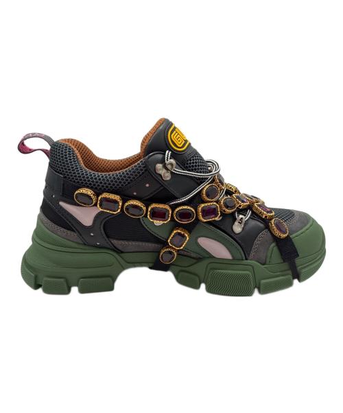GUCCI（グッチ）GUCCI (グッチ) Gucci Flashtrek 'Green Crystals'/グッチ フラッシュトレック グリーン クリスタルズ グリーン×ブラック サイズ:9 未使用品の古着・服飾アイテム