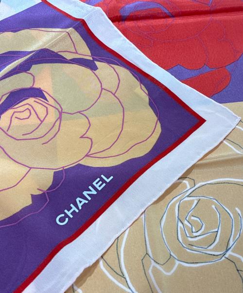 CHANEL（シャネル）CHANEL (シャネル) カメリアシルクスカーフ パープル×ピンク サイズ:56×56の古着・服飾アイテム