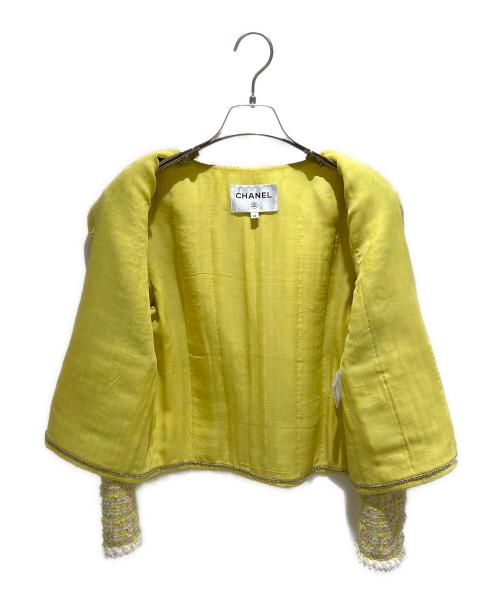 CHANEL（シャネル）CHANEL (シャネル) ノーカラーツイードジャケット P76339V68243 イエロー サイズ:38の古着・服飾アイテム
