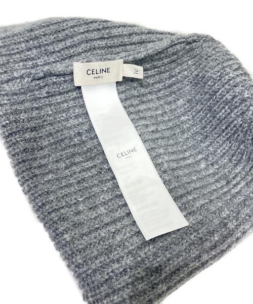 CELINE（セリーヌ）CELINE (セリーヌ) カシミヤ混ウール ロゴ リブ ニットキャップ グレー サイズ:ワンサイズ/フリーサイズの古着・服飾アイテム