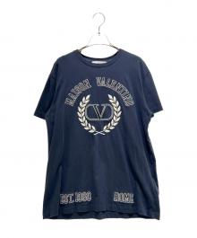 VALENTINO（ヴァレンティノ）の古着「Laurel Embroidery Logo T-shirt/ローレルエンブイダリーTシャツ/1B3MG19G7GRNB4」｜ネイビー