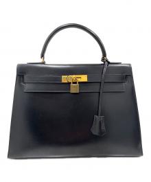 HERMES（エルメス）の古着「ケリー32外縫い/ボックスカーフ/ゴールド金具/〇O刻印/Kelly32 Sellier」｜ブラック×ゴールド