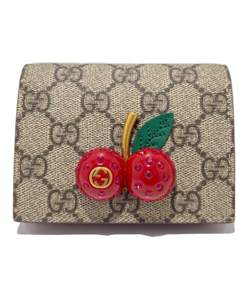 GUCCI（グッチ）GUCCI (グッチ) GGスプリーム チェリー コンパクトウォレット ベージュの古着・服飾アイテム