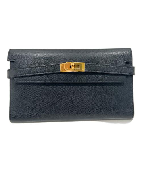 HERMES（エルメス）HERMES (エルメス) Kelly Long Wallet with Dépliant Flap ケリーウォレット ロング ディプライアント/ヴォーエプソン/ノワール/ゴールド金具/□L刻印:2008年製 ブラックの古着・服飾アイテム
