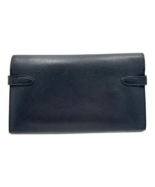 HERMES（エルメス）HERMES (エルメス) Kelly Long Wallet with Dépliant Flap ケリーウォレット ロング ディプライアント/ヴォーエプソン/ノワール/ゴールド金具/□L刻印:2008年製 ブラックの古着・服飾アイテム