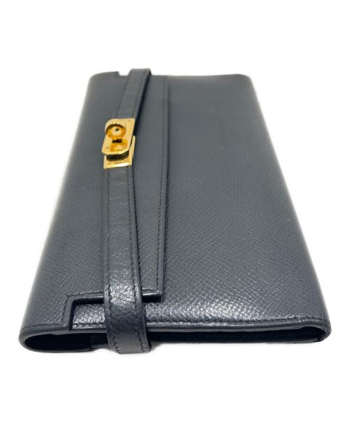 HERMES（エルメス）HERMES (エルメス) Kelly Long Wallet with Dépliant Flap ケリーウォレット ロング ディプライアント/ヴォーエプソン/ノワール/ゴールド金具/□L刻印:2008年製 ブラックの古着・服飾アイテム