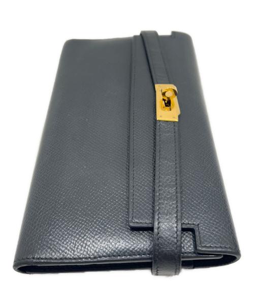 HERMES（エルメス）HERMES (エルメス) Kelly Long Wallet with Dépliant Flap ケリーウォレット ロング ディプライアント/ヴォーエプソン/ノワール/ゴールド金具/□L刻印:2008年製 ブラックの古着・服飾アイテム