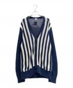 LOEWEロエベ）の古着「Striped V-Neck Cardigan/ストライプ Vネック カーディガン/H526Y16K90」｜ブルー
