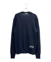 DIOR HOMME（ディオール オム）の古着「ジュディブレイムロゴ刺繍ニットプルオーバー/013M602BT213」｜ネイビー
