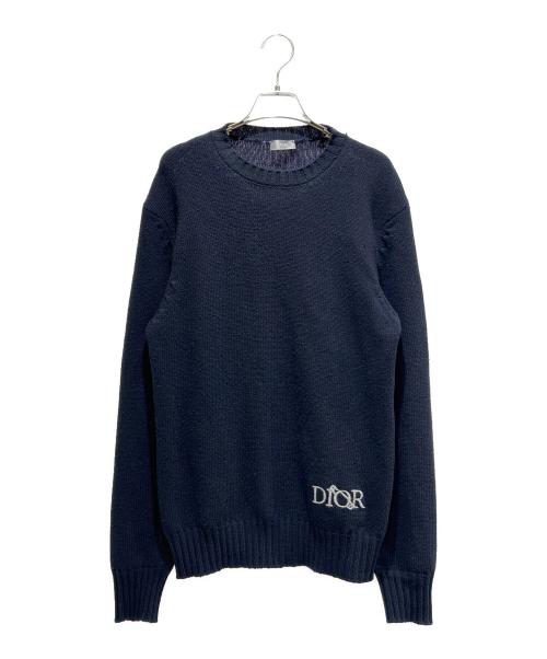 DIOR HOMME（ディオール オム）DIOR HOMME (ディオール オム) ジュディブレイムロゴ刺繍ニットプルオーバー/013M602BT213 ネイビー サイズ:XSの古着・服飾アイテム
